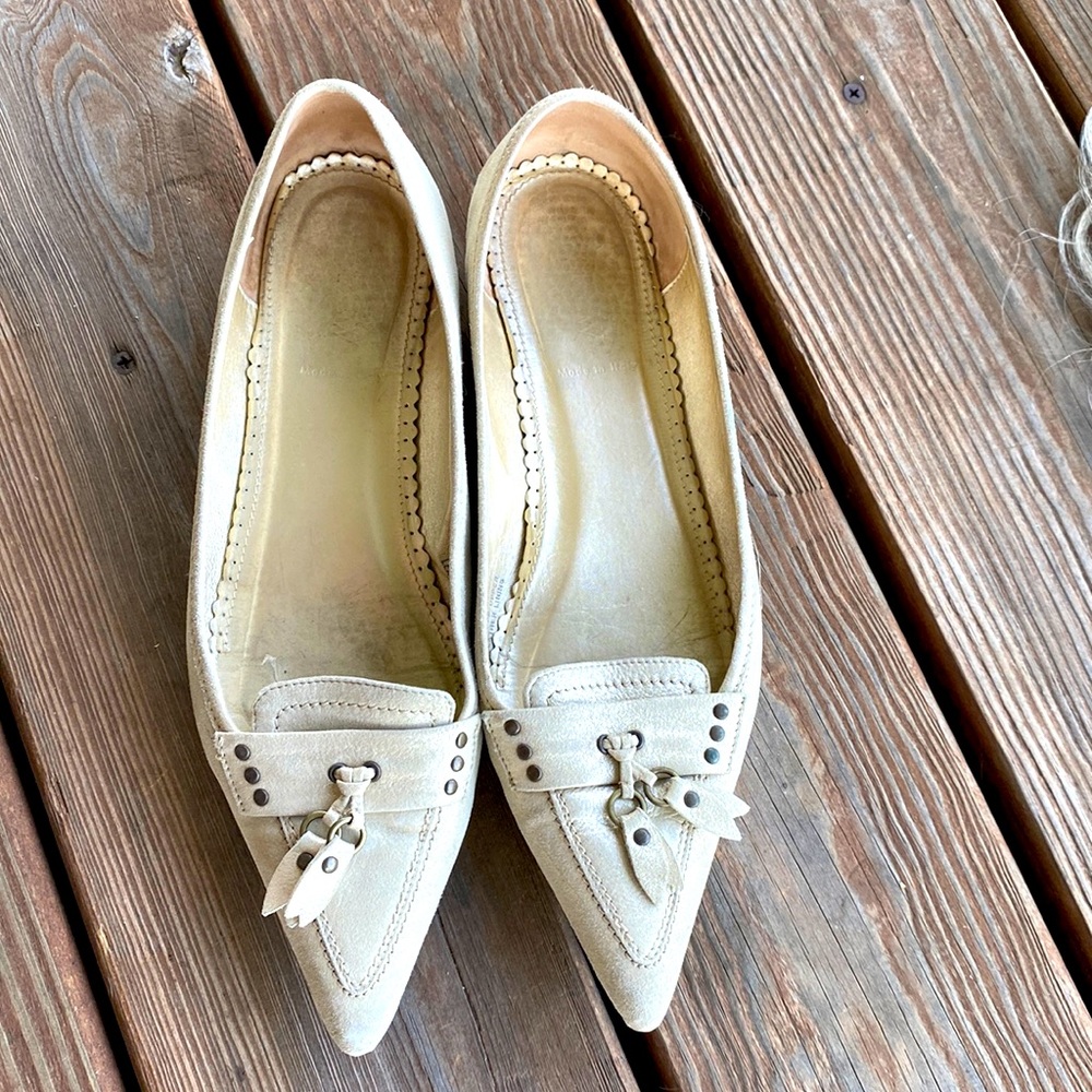 J.Crew Pointed Toe Cream  Leather Loafers 9